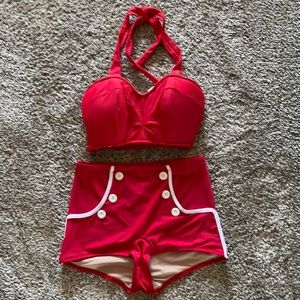 2 piece high waisted swim wear. with pockets